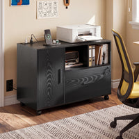Cambrie 36.6'' Wide Mobile Wood File Cabinet with Shelves and Charging Station, Locking