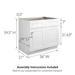 Brookings Unassembled Shaker Base Kitchen Cabinet, White
