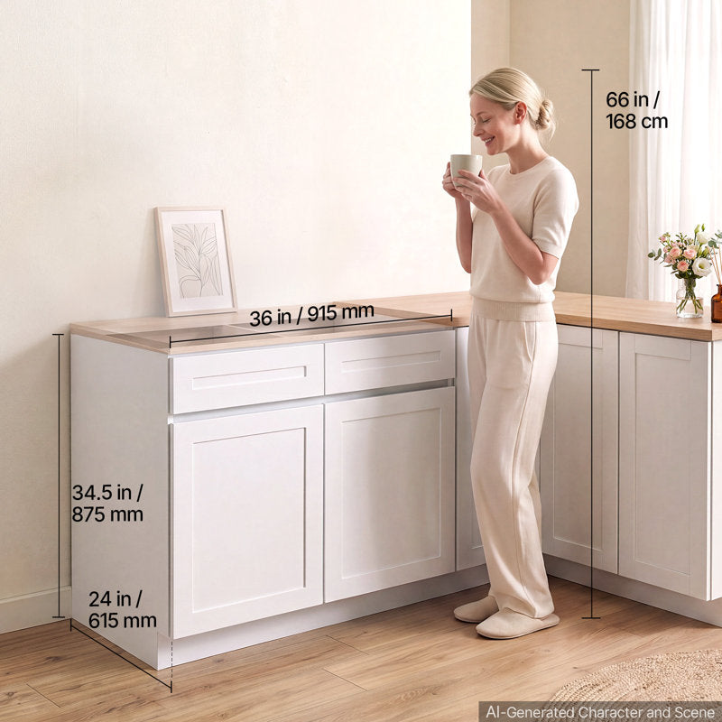 Shaker Base Cabinet 36" W x 24" D x 34.5" H Ready to Assemble Cabinet White