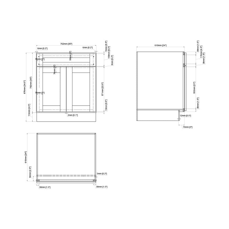 33"W x 34.5"H x 24"D RTA Sink Base Kitchen Cabinet with White Birch Solid Wood