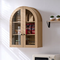 Modern Arched Cabinet Wall Mount with Adjustable Shelf & Glass Doors, Natural Oak