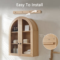 Modern Arched Cabinet Wall Mount with Adjustable Shelf & Glass Doors, Natural Oak