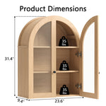 Modern Arched Cabinet Wall Mount with Adjustable Shelf & Glass Doors, Natural Oak
