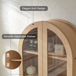 Modern Arched Cabinet Wall Mount with Adjustable Shelf & Glass Doors, Natural Oak