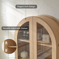 Modern Arched Cabinet Wall Mount with Adjustable Shelf & Glass Doors, Natural Oak