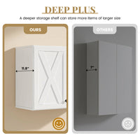 Our farmhouse-style wall storage cabinets with four doors and shelves are made of solid