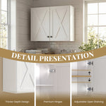 Our farmhouse-style wall storage cabinets with four doors and shelves are made of solid