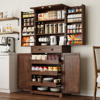 72" Kitchen Pantry Storage Cabinet with 8 Hanging Shelves and 3 Sliding Drawers