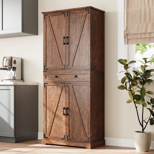 72" Kitchen Pantry Storage Cabinet with 8 Hanging Shelves and 3 Sliding Drawers