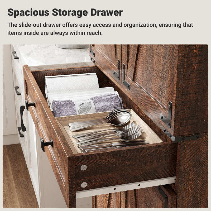 72" Kitchen Pantry Storage Cabinet with 8 Hanging Shelves and 3 Sliding Drawers