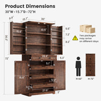 72" Kitchen Pantry Storage Cabinet with 8 Hanging Shelves and 3 Sliding Drawers