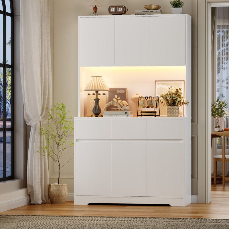 Aybike 71" Tall Kitchen Pantry Cabinet with Charge Station & LED Light, Freestanding Food