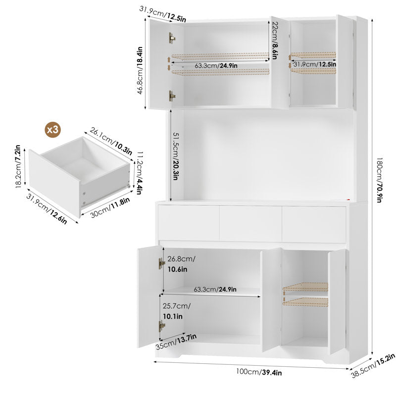 Aybike 71" Tall Kitchen Pantry Cabinet with Charge Station & LED Light, Freestanding Food