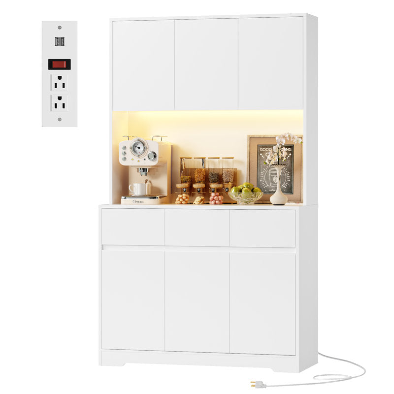 Aybike 71" Tall Kitchen Pantry Cabinet with Charge Station & LED Light, Freestanding Food