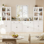 110.3'' Wide Modular Kitchen Pantry Cabinet with Bookcases,Soft Close Glass Doors and
