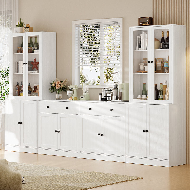 110.3'' Wide Modular Kitchen Pantry Cabinet with Bookcases,Soft Close Glass Doors and