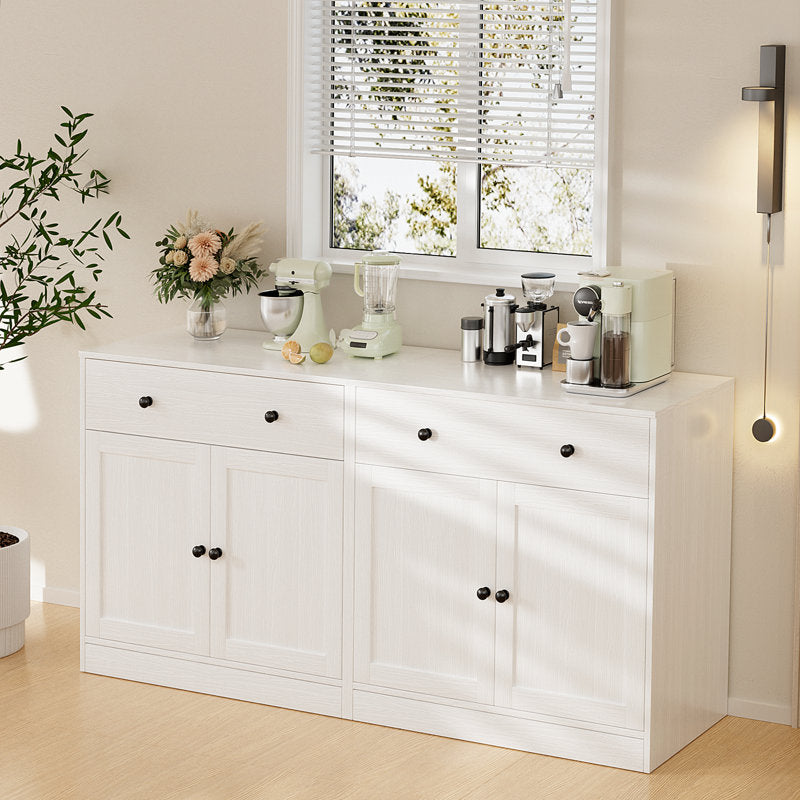 110.3'' Wide Modular Kitchen Pantry Cabinet with Bookcases,Soft Close Glass Doors and