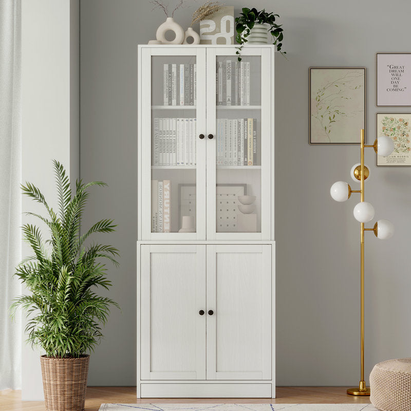 110.3'' Wide Modular Kitchen Pantry Cabinet with Bookcases,Soft Close Glass Doors and