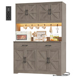 71" Kitchen Pantry With Charging Station, LED Light, Microwave Shelf And Attached Hooks