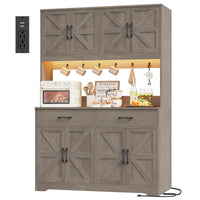 71" Kitchen Pantry With Charging Station, LED Light, Microwave Shelf And Attached Hooks