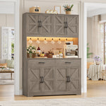 71" Kitchen Pantry With Charging Station, LED Light, Microwave Shelf And Attached Hooks