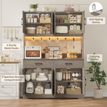 71" Kitchen Pantry With Charging Station, LED Light, Microwave Shelf And Attached Hooks