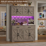 71" Kitchen Pantry With Charging Station, LED Light, Microwave Shelf And Attached Hooks