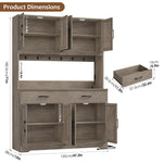 71" Kitchen Pantry With Charging Station, LED Light, Microwave Shelf And Attached Hooks