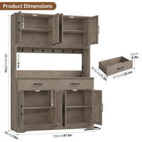 71" Kitchen Pantry With Charging Station, LED Light, Microwave Shelf And Attached Hooks