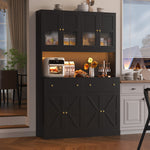 71" Kitchen Pantry with Charging Station, LED Light and Microwave Shelf, Wooden Storage