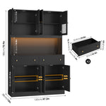 71" Kitchen Pantry with Charging Station, LED Light and Microwave Shelf, Wooden Storage