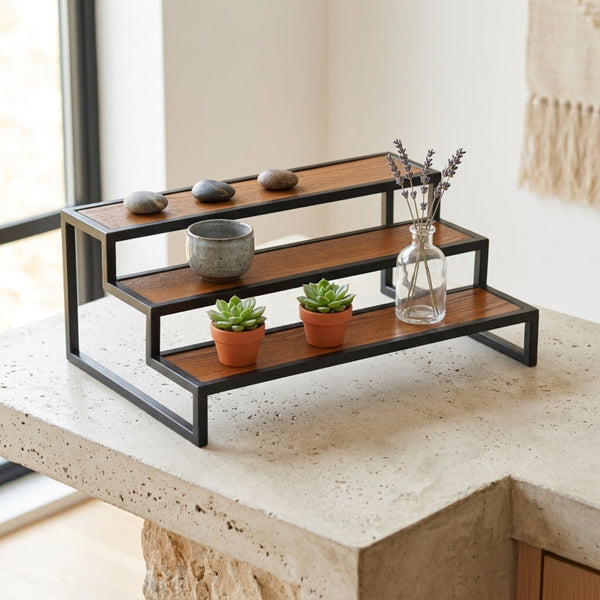 Brio Wood and Metal Framed Tiered Table Shelf