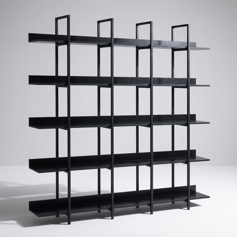 Five-Tier Open Industrial Style Bookcase with Metal Frame and Wood Shelves for Home and