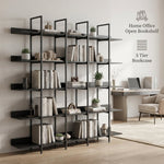 Five-Tier Open Industrial Style Bookcase with Metal Frame and Wood Shelves for Home and