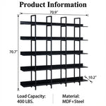Five-Tier Open Industrial Style Bookcase with Metal Frame and Wood Shelves for Home and