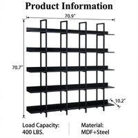 Five-Tier Open Industrial Style Bookcase with Metal Frame and Wood Shelves for Home and