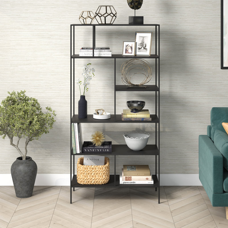 Level 72'' H 5-Tier Steel Etagere Bookcase with Asymmetric Shelving