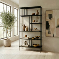 Level 72'' H 5-Tier Steel Etagere Bookcase with Asymmetric Shelving
