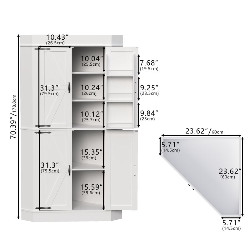 71" Tall Corner Cabinet,Kitchen Pantry Storage Cabinets,Freestanding Corner Pantry