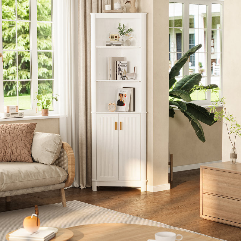 68" Tall Fluted Corner Cabinet For Bathroom, Modern Living Room & Kitchen