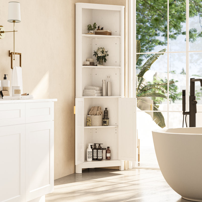 68" Tall Fluted Corner Cabinet For Bathroom, Modern Living Room & Kitchen