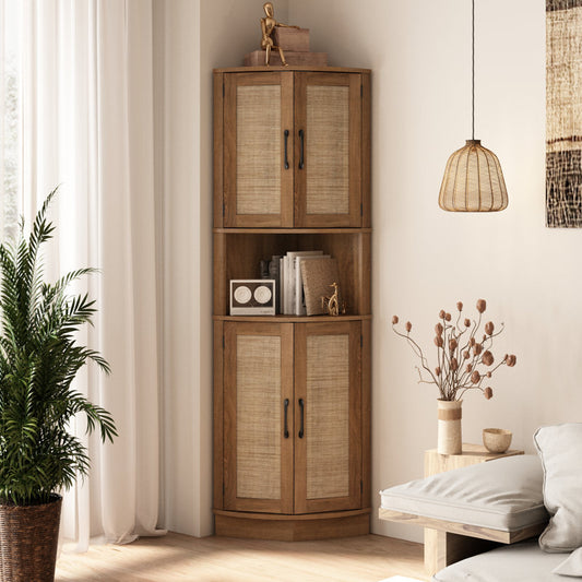 Ciauna 64.7''H Corner Cabinet with Rattan Doors, Natural