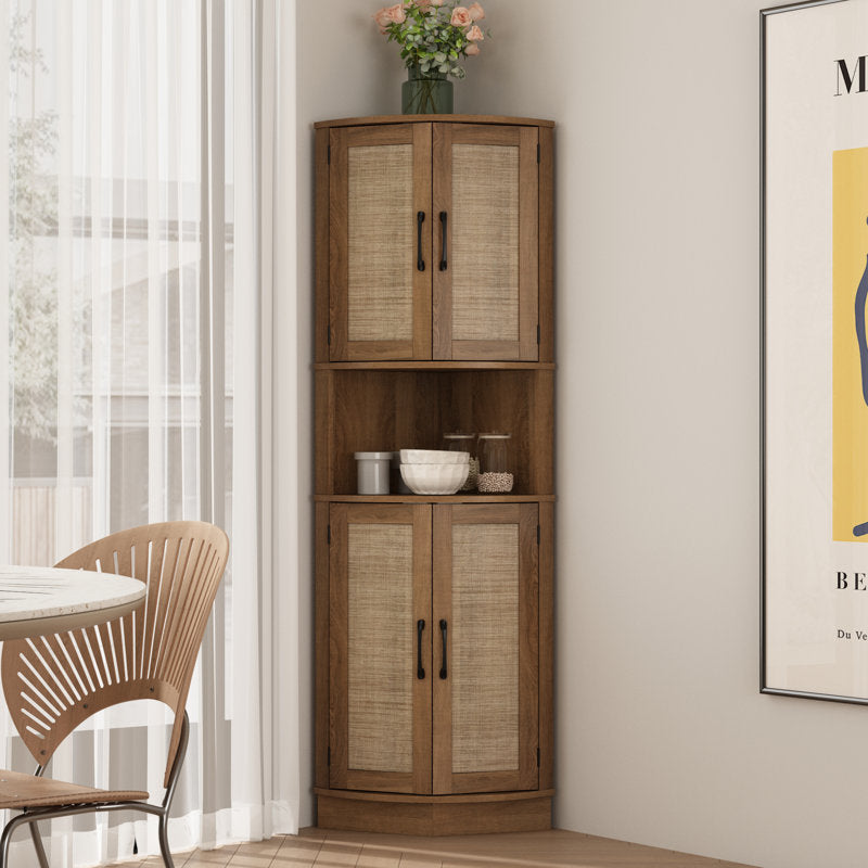 Ciauna 64.7''H Corner Cabinet with Rattan Doors, Natural