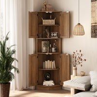 Ciauna 64.7''H Corner Cabinet with Rattan Doors, Natural