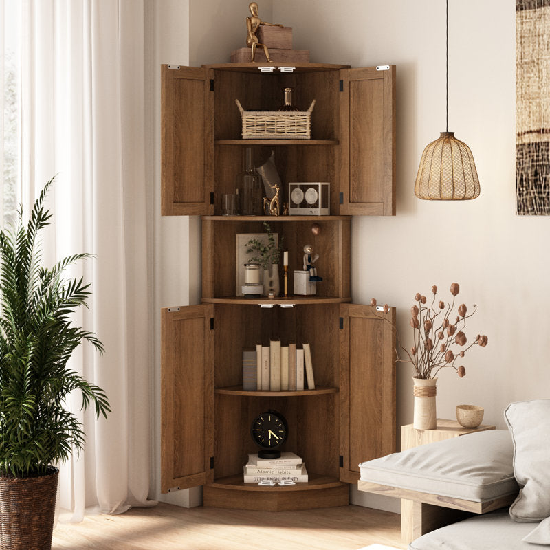 Ciauna 64.7''H Corner Cabinet with Rattan Doors, Natural