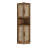 Ciauna 64.7''H Corner Cabinet with Rattan Doors, Natural