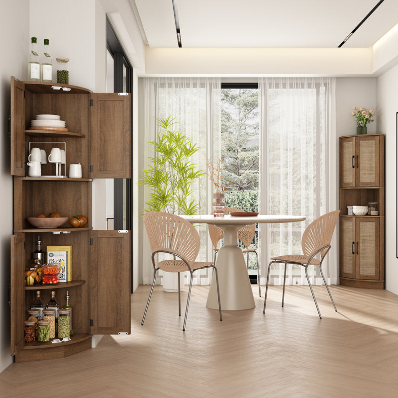 Ciauna 64.7''H Corner Cabinet with Rattan Doors, Natural