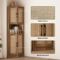 Ciauna 64.7''H Corner Cabinet with Rattan Doors, Natural
