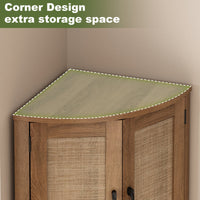 Ciauna 64.7''H Corner Cabinet with Rattan Doors, Natural
