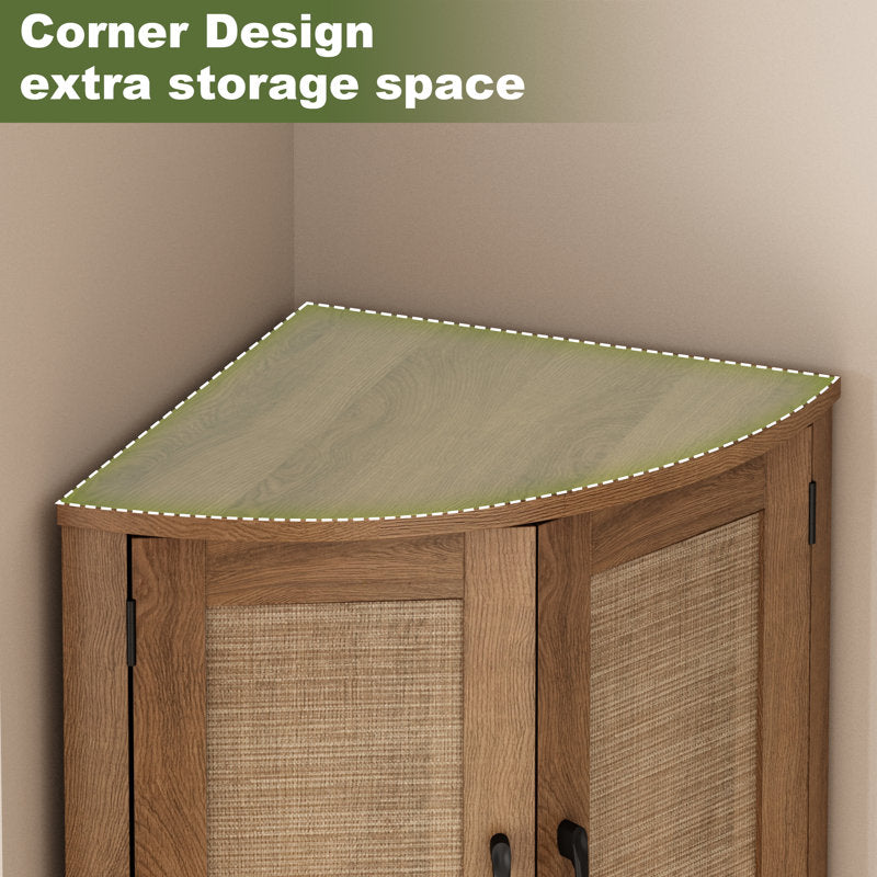 Ciauna 64.7''H Corner Cabinet with Rattan Doors, Natural